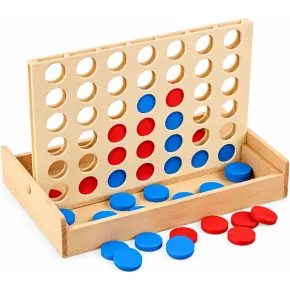 Gioco 4 in Linea da Tavolo in Legno con 42 Gettoni Colorati Strategia