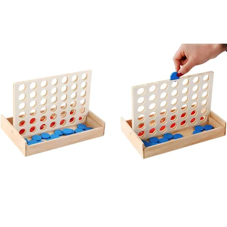 Gioco 4 in Linea da Tavolo in Legno con 42 Gettoni Colorati Strategia