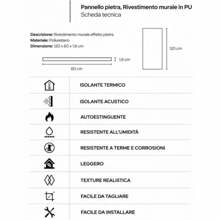 10 Pannelli da Parete Decorativi PU 3D Effetto Pietra Grigio Ossidiana