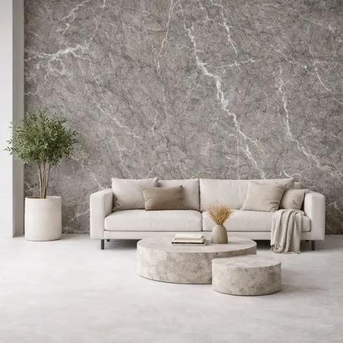 6 Pannelli Murali PVC Effetto Marmo Grigio Impermeabili 120x60 cm
