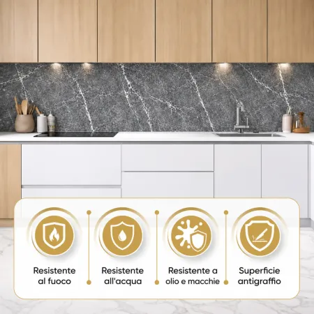 6 Pannelli Murali PVC Effetto Marmo Grigio Impermeabili 120x60 cm