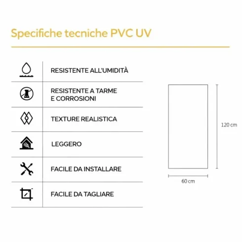 Set 6 Pannelli da Parente Decorativi PVC Effetto Pietra Cemento 120x60