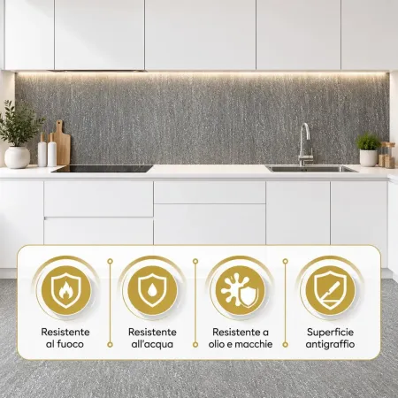 Set 6 Pannelli da Parente Decorativi PVC Effetto Pietra Cemento 120x60