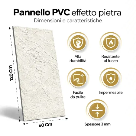 Pannelli Murali PVC Effetto Pietra Bianco Leccese 6 Pezzi 120x60 cm