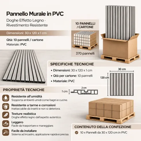 10 Pannelli a Parete Decorativi PVC Effetto Legno Grigio 120x30 cm