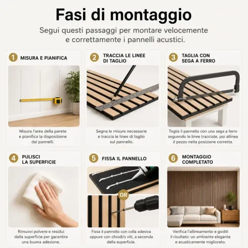 Set 4 Pannelli Acustici a Doghe Effetto Rovere HDF Feltro 120x60 cm