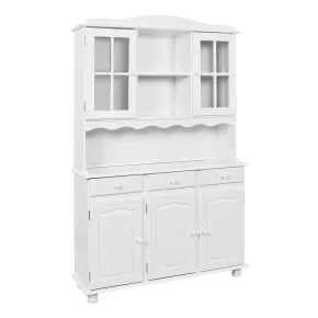 Mobile Alto 3 Ante Cassetti Bianco Credenza Vetrina da Soggiorno Cucina Rustico | BricoShop24