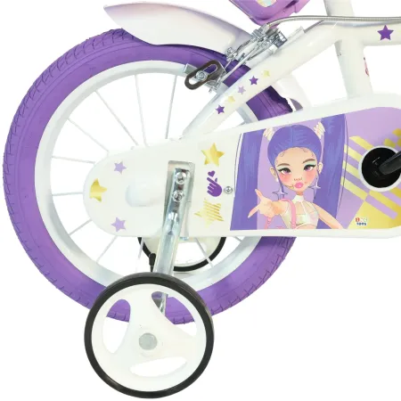 Bici per Bambini 16 Pollici K-Pop Bianco Bicicletta con Cestino Rotelle