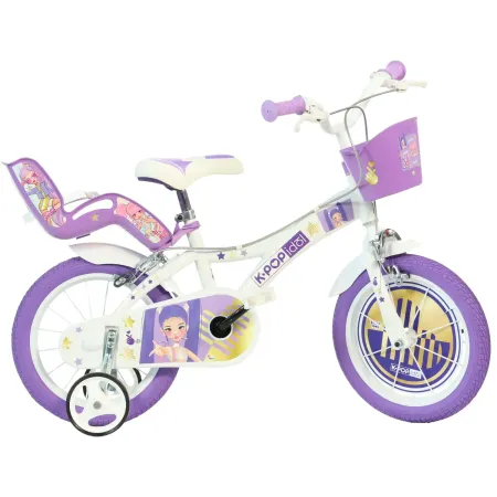 Bici per Bambini 16 Pollici K-Pop Bianco Bicicletta con Cestino Rotelle