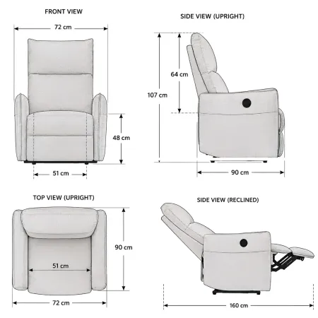 Poltrona Relax Elettrica Reclinabile Beige in Tessuto Camera Soggiorno