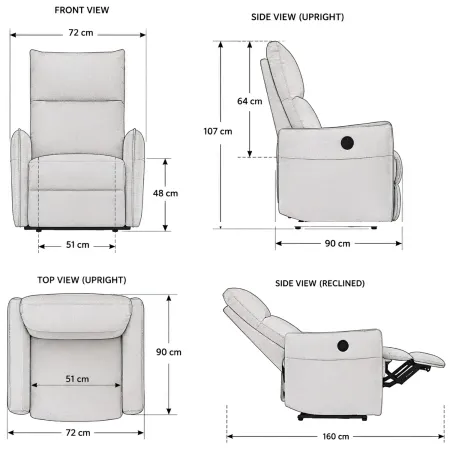 Poltrona Relax Elettrica Reclinabile in Tessuto Grigio Camera Soggiorno