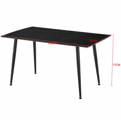 Tavolo da Pranzo 160x90 cm in Ceramica Effetto Marmo Nero Oro