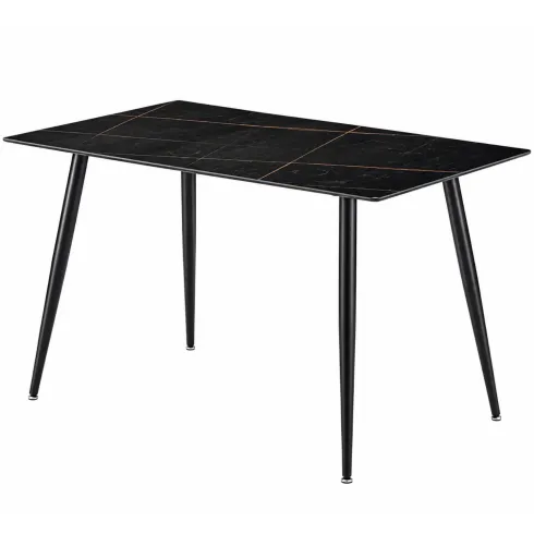 Tavolo da Pranzo 160x90 cm in Ceramica Effetto Marmo Nero Oro